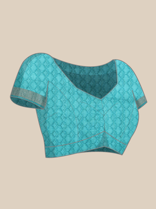 Turquoise Tusser Silk Digital Print Striped Saree with Unstitched Blouse - Hiral Fashion | Grocsy