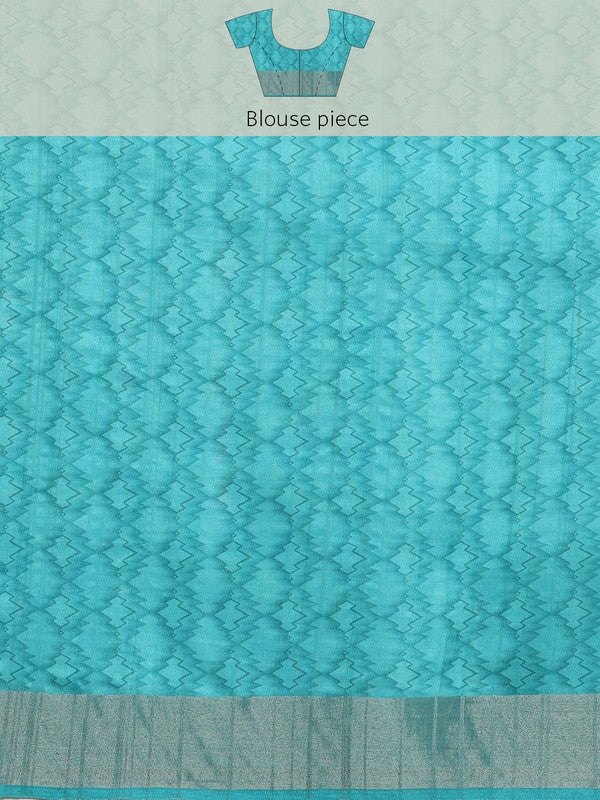 Turquoise Tusser Silk Digital Print Striped Saree with Unstitched Blouse - Hiral Fashion | Grocsy