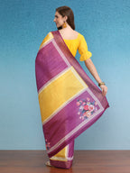 Yellow Tusser Silk Digital Print Solid Saree with Unstitched Blouse - Hiral Fashion | Grocsy