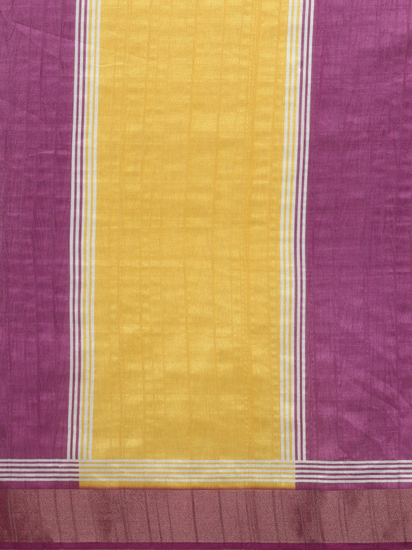 Yellow Tusser Silk Digital Print Solid Saree with Unstitched Blouse - Hiral Fashion | Grocsy