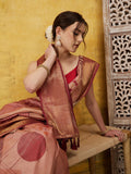 Peach Tusser Silk Digital Print Striped Saree with Unstitched Blouse - Hiral Fashion | Grocsy
