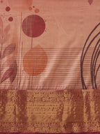 Peach Tusser Silk Digital Print Striped Saree with Unstitched Blouse - Hiral Fashion | Grocsy