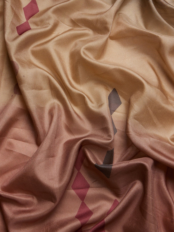 Peach Tusser Silk Digital Print Striped Saree with Unstitched Blouse - Hiral Fashion | Grocsy