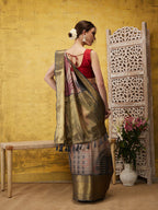 Multicolor Tusser Silk Digital Print Striped Saree with Unstitched Blouse - Hiral Fashion | Grocsy