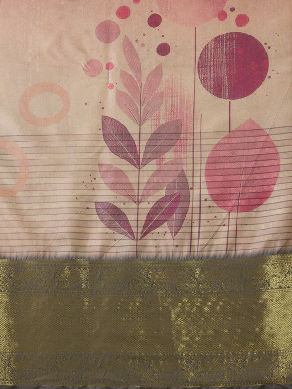 Multicolor Tusser Silk Digital Print Striped Saree with Unstitched Blouse - Hiral Fashion | Grocsy