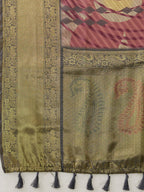 Multicolor Tusser Silk Digital Print Striped Saree with Unstitched Blouse - Hiral Fashion | Grocsy