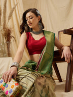 Multicolor Tusser Silk Digital Print Striped Saree with Unstitched Blouse - Hiral Fashion | Grocsy