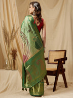 Multicolor Tusser Silk Digital Print Striped Saree with Unstitched Blouse - Hiral Fashion | Grocsy
