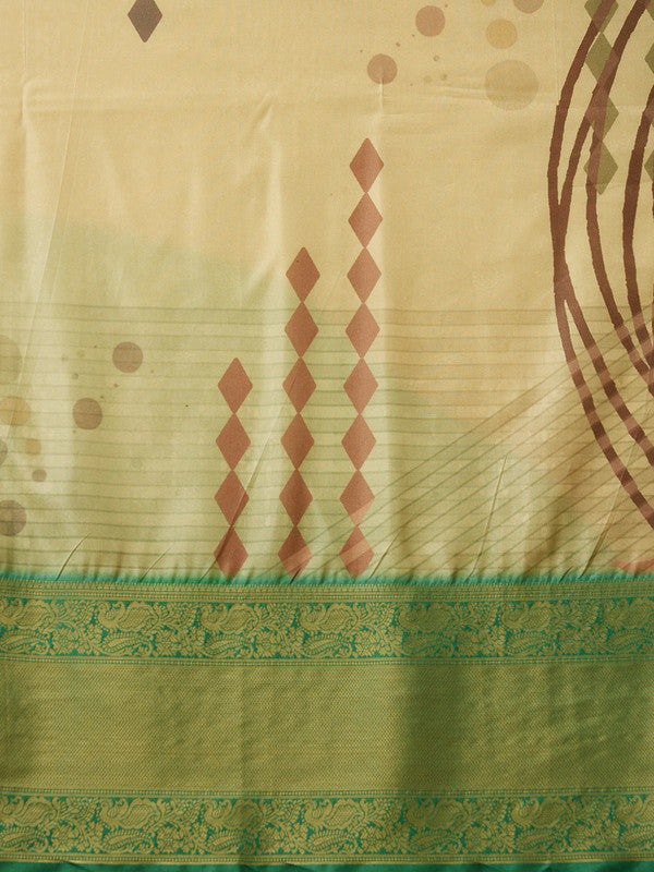 Multicolor Tusser Silk Digital Print Striped Saree with Unstitched Blouse - Hiral Fashion | Grocsy