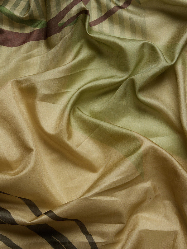 Multicolor Tusser Silk Digital Print Striped Saree with Unstitched Blouse - Hiral Fashion | Grocsy