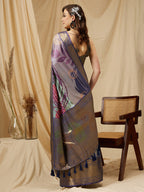 Multicolor Tusser Silk Digital Print Striped Saree with Unstitched Blouse - Hiral Fashion | Grocsy