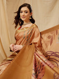 Multicolor Tusser Silk Digital Print Striped Saree with Unstitched Blouse - Hiral Fashion | Grocsy