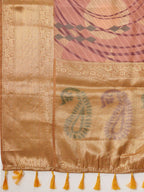 Multicolor Tusser Silk Digital Print Striped Saree with Unstitched Blouse - Hiral Fashion | Grocsy