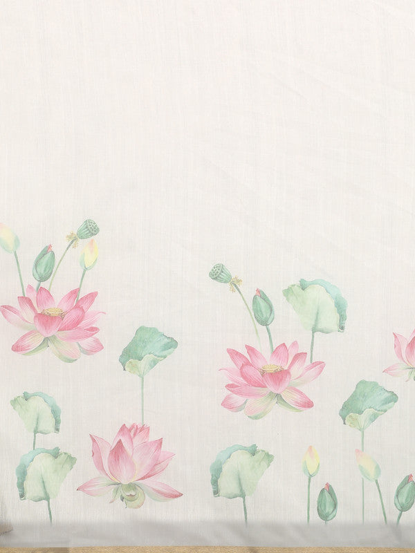 Beige Cotton Blend Digital Print Floral Saree with Unstitched Blouse - Hiral Fashion | Grocsy