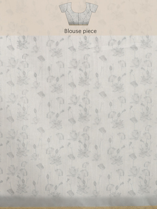Beige Cotton Blend Digital Print Floral Saree with Unstitched Blouse - Hiral Fashion | Grocsy