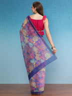 Multicolor Cotton Blend Digital Print Floral Saree with Unstitched Blouse - Hiral Fashion | Grocsy