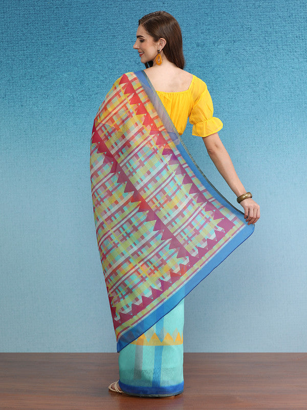 Multicolor Cotton Blend Digital Print Geomatric Saree with Unstitched Blouse - Hiral Fashion | Grocsy