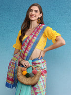 Multicolor Cotton Blend Digital Print Geomatric Saree with Unstitched Blouse - Hiral Fashion | Grocsy
