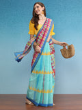 Multicolor Cotton Blend Digital Print Geomatric Saree with Unstitched Blouse - Hiral Fashion | Grocsy