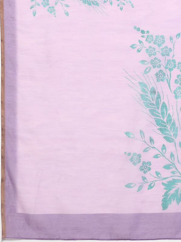 Purple Cotton Blend Digital Print Floral Saree with Unstitched Blouse - Hiral Fashion | Grocsy