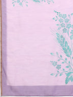 Purple Cotton Blend Digital Print Floral Saree with Unstitched Blouse - Hiral Fashion | Grocsy