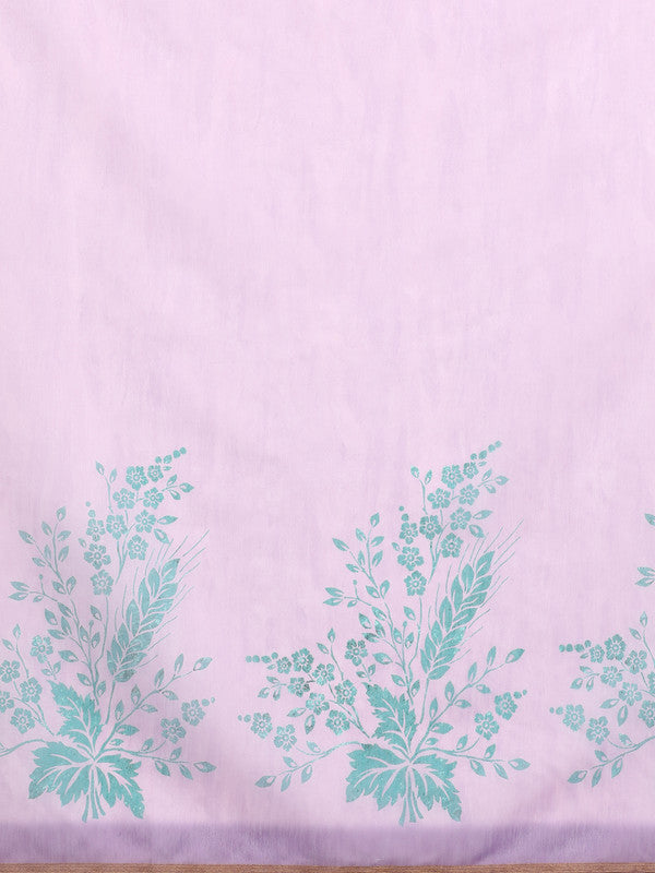 Purple Cotton Blend Digital Print Floral Saree with Unstitched Blouse - Hiral Fashion | Grocsy