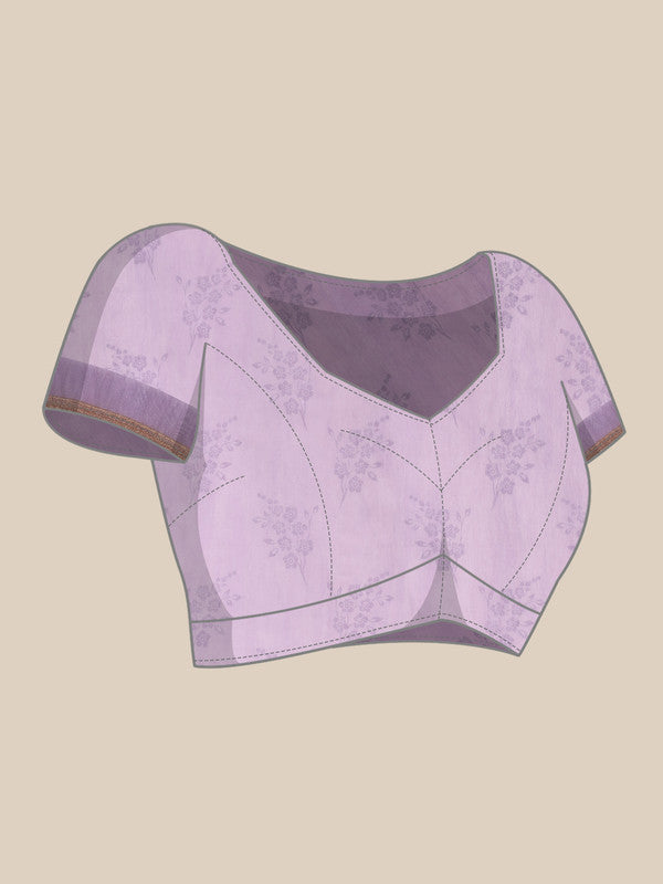Purple Cotton Blend Digital Print Floral Saree with Unstitched Blouse - Hiral Fashion | Grocsy