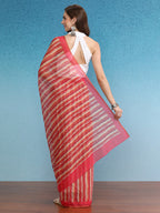 Red Cotton Blend Digital Print Striped Saree with Unstitched Blouse - Hiral Fashion | Grocsy