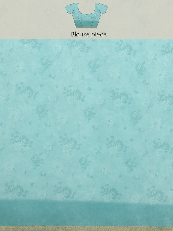 Turquoise Cotton Blend Digital Print Floral Saree with Unstitched Blouse - Hiral Fashion | Grocsy