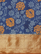 Blue Kanjeevaram Silk Digital Print Floral Saree with Unstitched Blouse - Hiral Fashion | Grocsy