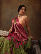 Olive Kanjeevaram Silk Digital Print Floral Saree with Unstitched Blouse - Hiral Fashion | Grocsy