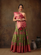 Olive Kanjeevaram Silk Digital Print Floral Saree with Unstitched Blouse - Hiral Fashion | Grocsy
