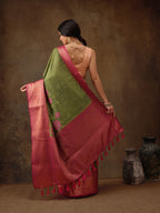 Olive Kanjeevaram Silk Digital Print Floral Saree with Unstitched Blouse - Hiral Fashion | Grocsy
