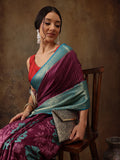 Pink Kanjeevaram Silk Digital Print Floral Saree with Unstitched Blouse - Hiral Fashion | Grocsy