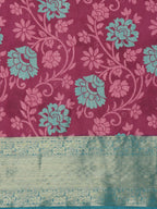 Pink Kanjeevaram Silk Digital Print Floral Saree with Unstitched Blouse - Hiral Fashion | Grocsy
