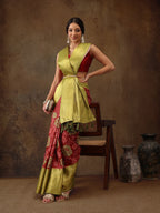 Red Kanjeevaram Silk Digital Print Floral Saree with Unstitched Blouse - Hiral Fashion | Grocsy