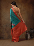 Turquoise Kanjeevaram Silk Digital Print Floral Saree with Unstitched Blouse - Hiral Fashion | Grocsy