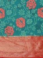 Turquoise Kanjeevaram Silk Digital Print Floral Saree with Unstitched Blouse - Hiral Fashion | Grocsy