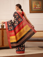 Hiral Fashion Beige Ikkat Kotha Silk Floral Digital Print Saree | Grocsy