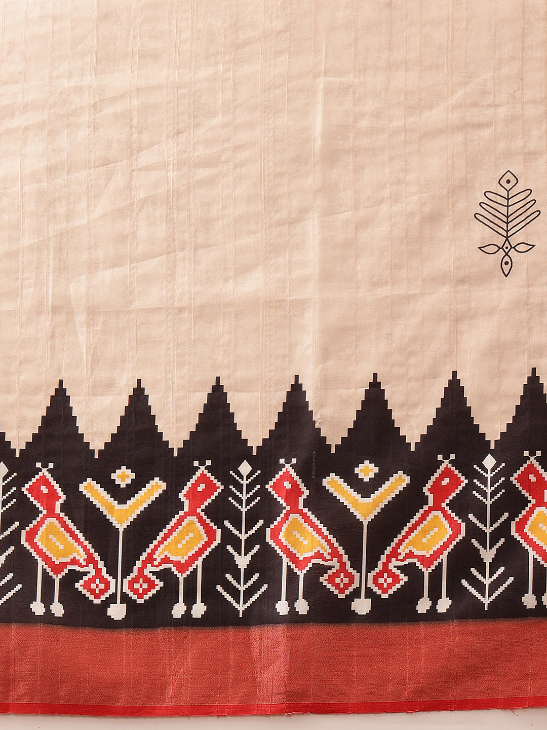 Hiral Fashion Beige Ikkat Kotha Silk Floral Digital Print Saree | Grocsy