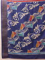 Hiral Fashion Blue Ikkat Kotha Silk Floral Digital Print Saree | Grocsy