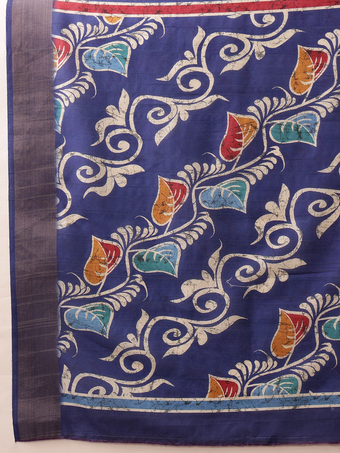Hiral Fashion Blue Ikkat Kotha Silk Floral Digital Print Saree | Grocsy