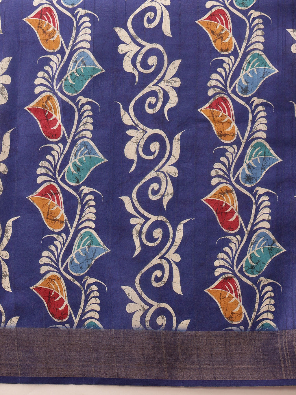 Hiral Fashion Blue Ikkat Kotha Silk Floral Digital Print Saree | Grocsy