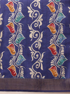 Hiral Fashion Blue Ikkat Kotha Silk Floral Digital Print Saree | Grocsy