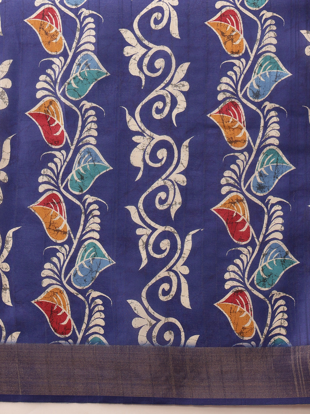 Hiral Fashion Blue Ikkat Kotha Silk Floral Digital Print Saree | Grocsy