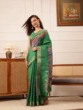 Hiral Fashion Green Ikkat Kotha Silk Floral Digital Print Saree | Grocsy