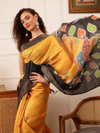 Hiral Fashion Mustard Ikkat Kotha Silk Floral Digital Print Saree | Grocsy
