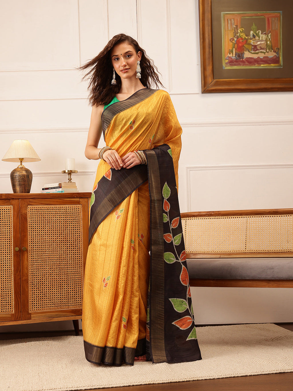 Hiral Fashion Mustard Ikkat Kotha Silk Floral Digital Print Saree | Grocsy