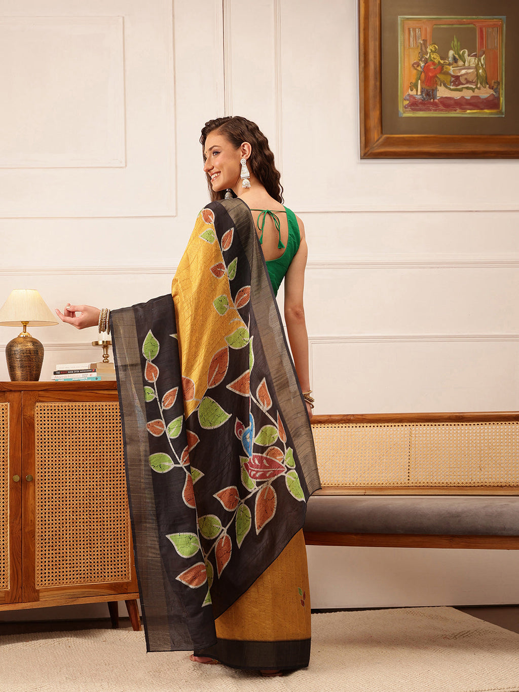 Hiral Fashion Mustard Ikkat Kotha Silk Floral Digital Print Saree | Grocsy