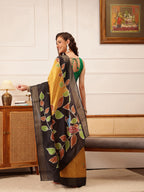 Hiral Fashion Mustard Ikkat Kotha Silk Floral Digital Print Saree | Grocsy